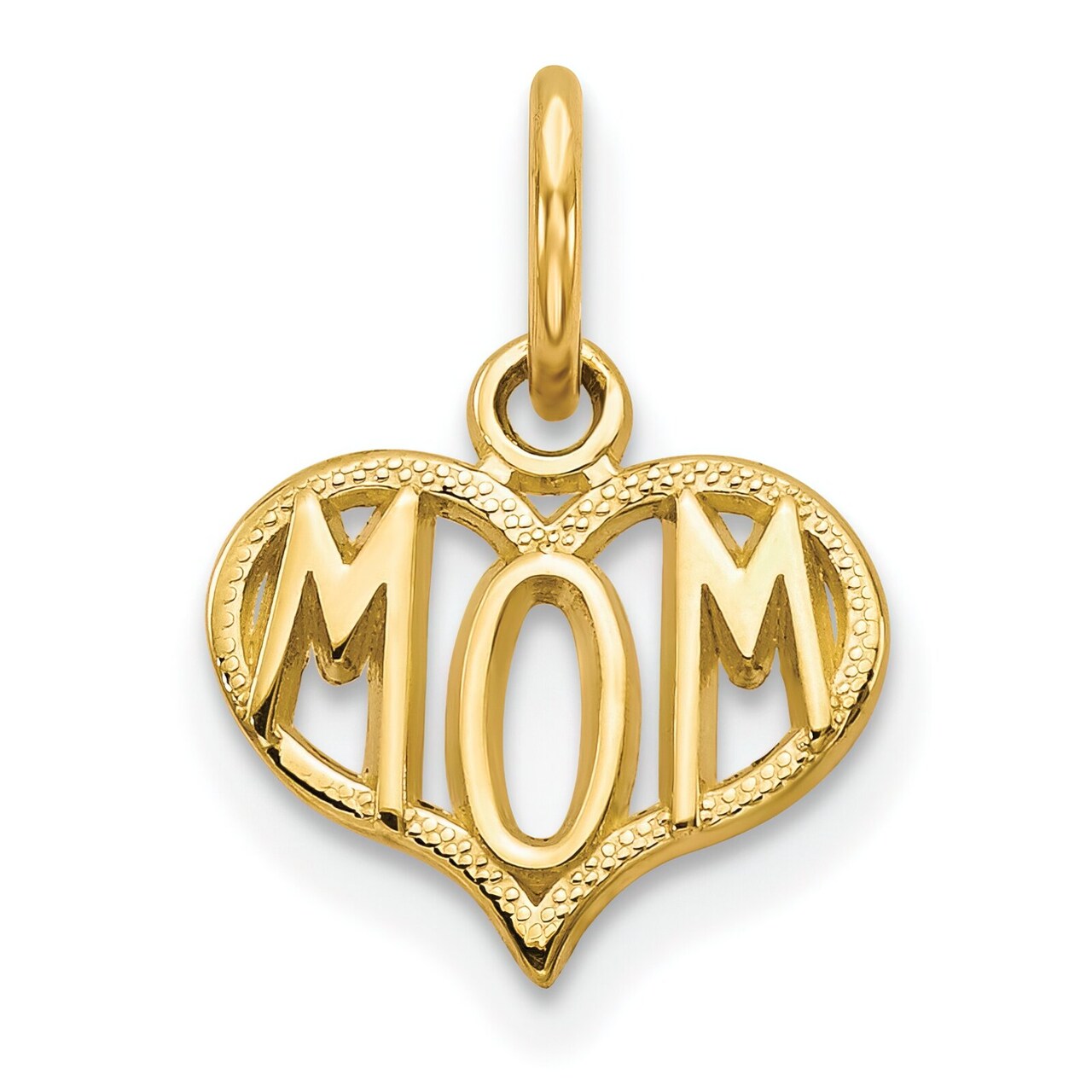 10K Yellow Gold Mom in Heart Charm Love Jewelry New 15 X 11mm